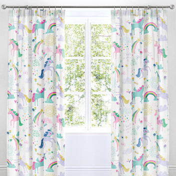Rainbow Unicorn Magical Kids Colourful Reversible Bedding Curtains Matching Range