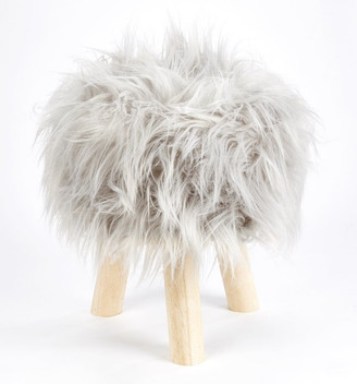 Mongolian Faux Mohair Furry Soft Wooden Leg Pouffe Circular Foot Stool