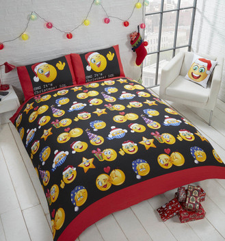 Christmas Icons Text Emojis Fun Festive Soft Duvet Cover Set
