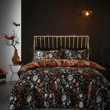 Halloween Day of the Dead Spooky Glow in the Dark Duvet Cover Set Bedding