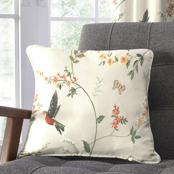 Darnley Floral Birds 100% Cotton Tape Top Pencil Pleat Curtains Pair