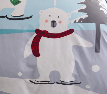 Christmas Bears Festive Fun Skating Polar Bear Snow Scene Duvet Cover Set