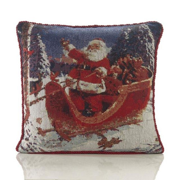 Christmas Tapestry Festive Santa Sleigh Soft Filled Cushion 18" x 18"