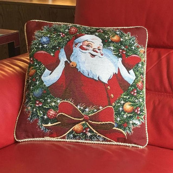 Christmas Tapestry Festive Santa Wreath Unfilled Cushion Cover 18" x 18"