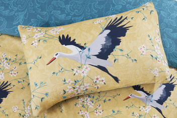 Cranes Oriental Floral Warm Soft Polyester Microfibre Duvet Cover Set