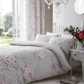 Catherine Lansfield Canterbury Floral Bedding Curtains Matching Range Grey
