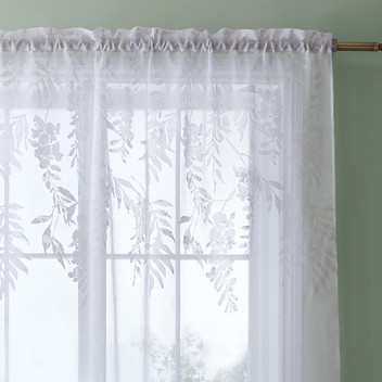 Catherine Lansfield Wisteria Floral Voile Curtain Panels Slot Top Single Panel