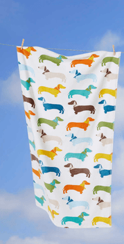 Sausage Dog Dachshund White Multi Dog 100% Cotton Soft Velour Bath Towel