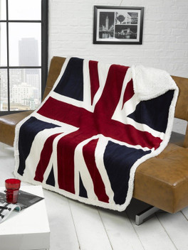 Novelty Union Jack British Flag Soft Touch Sherpa Fleece Throw Blanket
