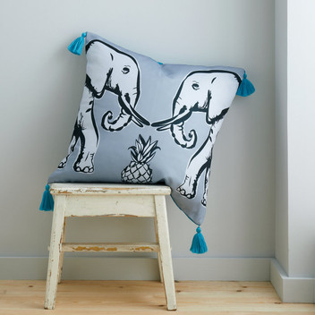 Pineapple Elephant Tembo Tassel Cotton 55cm x 55cm Filled Cushion