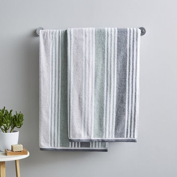 Catherine Lansfield Kelso Stripe 450GSM Soft Absorbent Cotton Towels Range Green