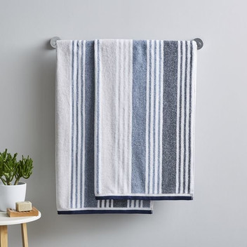 Catherine Lansfield Kelso Stripe 450GSM Soft Absorbent Cotton Towels Range Blue