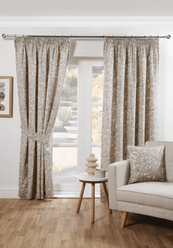 Aviary Floral Leaf Buds Lined Tape Top Pencil Pleat Curtains Pair