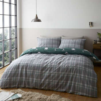 Catherine Lansfield Stag Check Duvet Cover Set Green