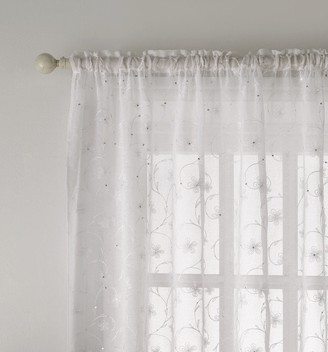 Belle Embroidered Floral Sequins Voile Curtain Panel Slot Top Single Panel
