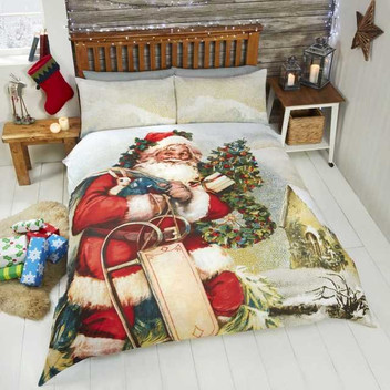St. Nicholas Santa Claus Vintage Christmas Festive Soft Duvet Cover Set