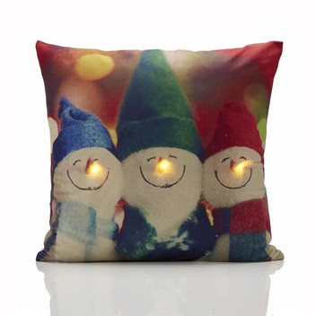 Snowmen LED Winter Festive Xmas Soft Touch Filled Cushion 18" x 18"