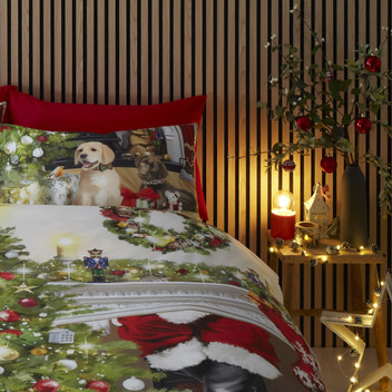 Christmas Tree Festive Xmas Presents Puppies Duvet Cover Quilt Cover Set