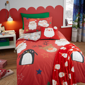 Kids Christmas Ho Ho Ho Santa Claus Festive Friends Xmas Duvet Quilt Cover Set