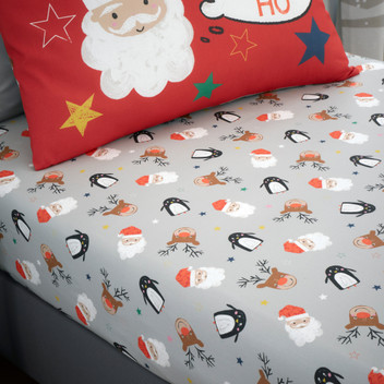 Kids Christmas Ho Ho Ho Santa Claus Festive Friends Xmas Duvet Quilt Cover Set