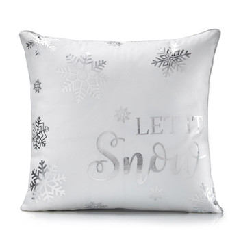 Let It Snow Christmas Festive White Velvet Silver Detail Unfilled Cushion Cover