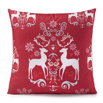 Reindeer Majestic Red Velvet Christmas Festive Seasonal Xmas Filled Cushion