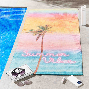 Sassy B Summer Vibes Bright Multi Tropical Palm Tree Cotton Poolside Beach Towel