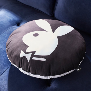 Playboy Living Round Iconic Bunny Motif White Black 40cm Filled Cushion