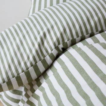Catherine Lansfield 100% Brushed Cotton Stripe Green Natural Duvet Cover Set