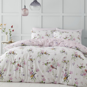 Catherine Lansfield Pink Songbird Pretty Floral Duvet Cover Quilt Cover Set