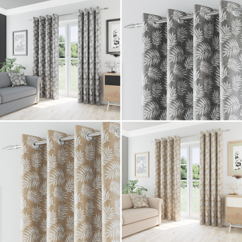Oakland Fern Leaf Thermal Blockout Woven Eyelet Ring Top Curtains Pair