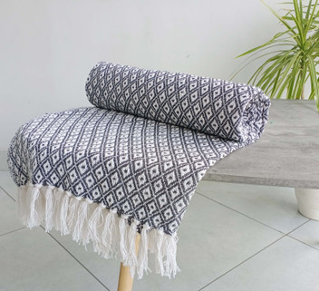 Eden Intricate Woven Geometric Tassels Recycled Cotton Blanket Throw