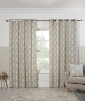 Esher Floral Fern Tree Leaf Frond Lined Eyelet Ring Top Curtains Pair