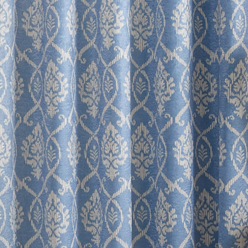 Vivianna Soft Blue Dim Out Woven Ornate Leaf Swirl Eyelet Ring Top Curtains Pair