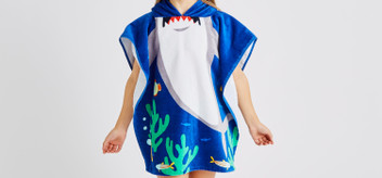Catherine Lansfield Kids Fun Blue Shark Fish Hooded Towel Poncho 60cm x 120cm