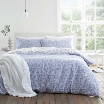 Bianca French Blue Shadow Leaves 200 Thread Count 100% Cotton Duvet Cover Set