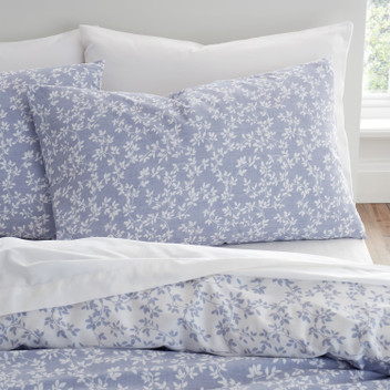 Bianca French Blue Shadow Leaves 200 Thread Count 100% Cotton Duvet Cover Set