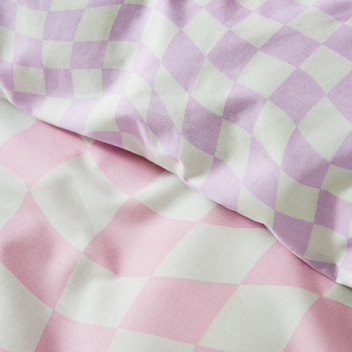 Sassy B Pink Lilac Cool Groovy Checkerboard Wave Duvet Cover Quilt Cover Set