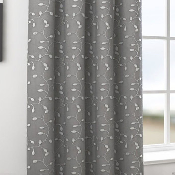 HARROGATE Leaf Embroidered Voile Lined Tape Top Pencil Pleat Curtain Pair
