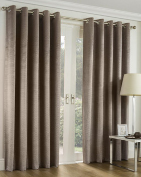 EMBOSSED GEO Textured Soft Lined Eyelet Ring Top Curtains Pair 