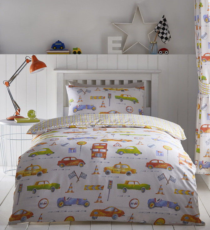 Cars Kids Motor Transport Fun Reversible Bedding Curtains Matching Range