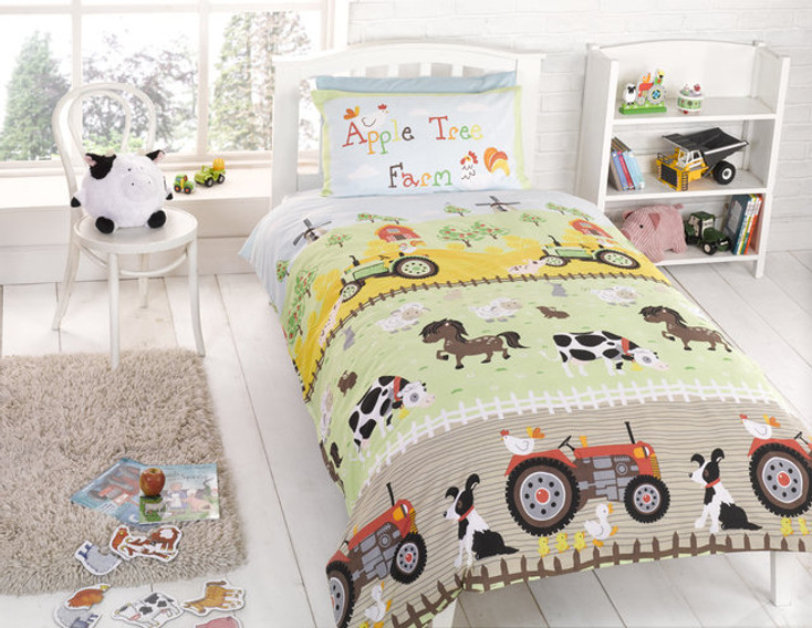 Apple Tree Farm Kids Farm Animals Tractors Soft Duvet Cover Set