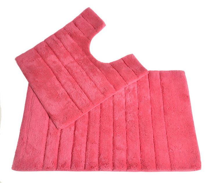 Linear Ribbed Two Piece Bath and Pedestal Mat Set Hot Pink