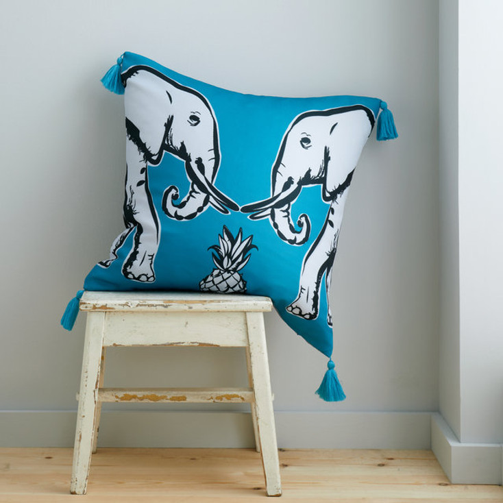 Pineapple Elephant Tembo Tassel Cotton 55cm x 55cm Filled Cushion