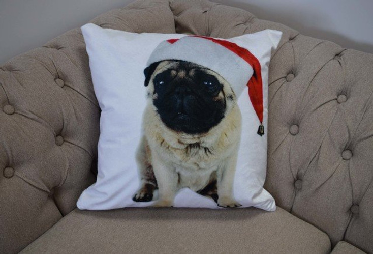 Pug Santa Hat Christmas Festive Xmas Unfilled Cushion Cover 43cm x 43cm