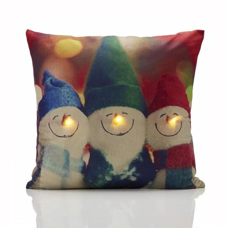 Snowmen LED Winter Festive Xmas Soft Unfilled Cushion Cover 18" x 18"