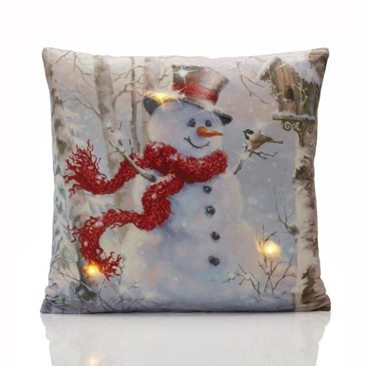 Snowman LED Winter Festive Xmas Soft Touch Cushion Cover 18" x 18" 