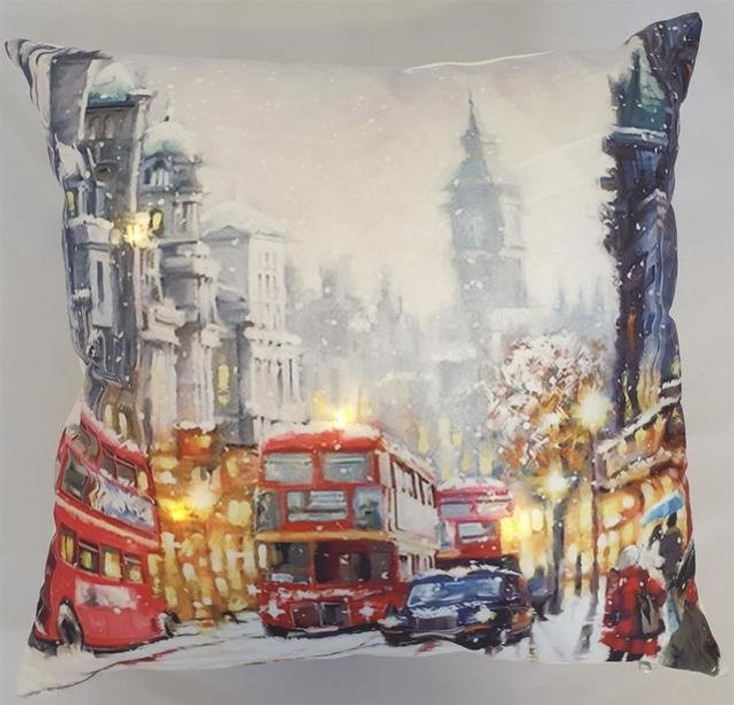 London LED Winter Festive Xmas Soft Touch Velvet Filled Cushion 18" x 18"