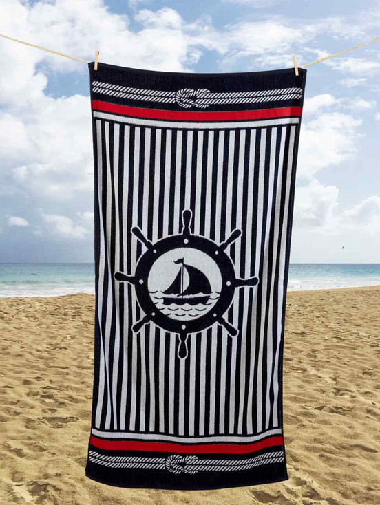 Nautical Helm Sailor Boat Soft Blended Cotton Holiday Poolside Beach Towel