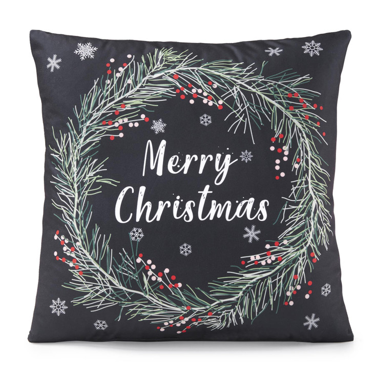Wreath Merry Christmas Festive Xmas Seasonal Soft Velvet Unfilled Cushion Cover